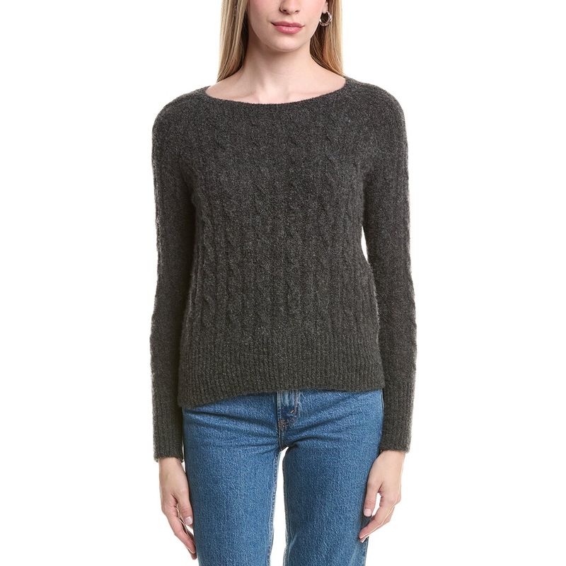 Autumn Cashmere Womens Cable Cashmere & Silk-Blend Sweater, Grey